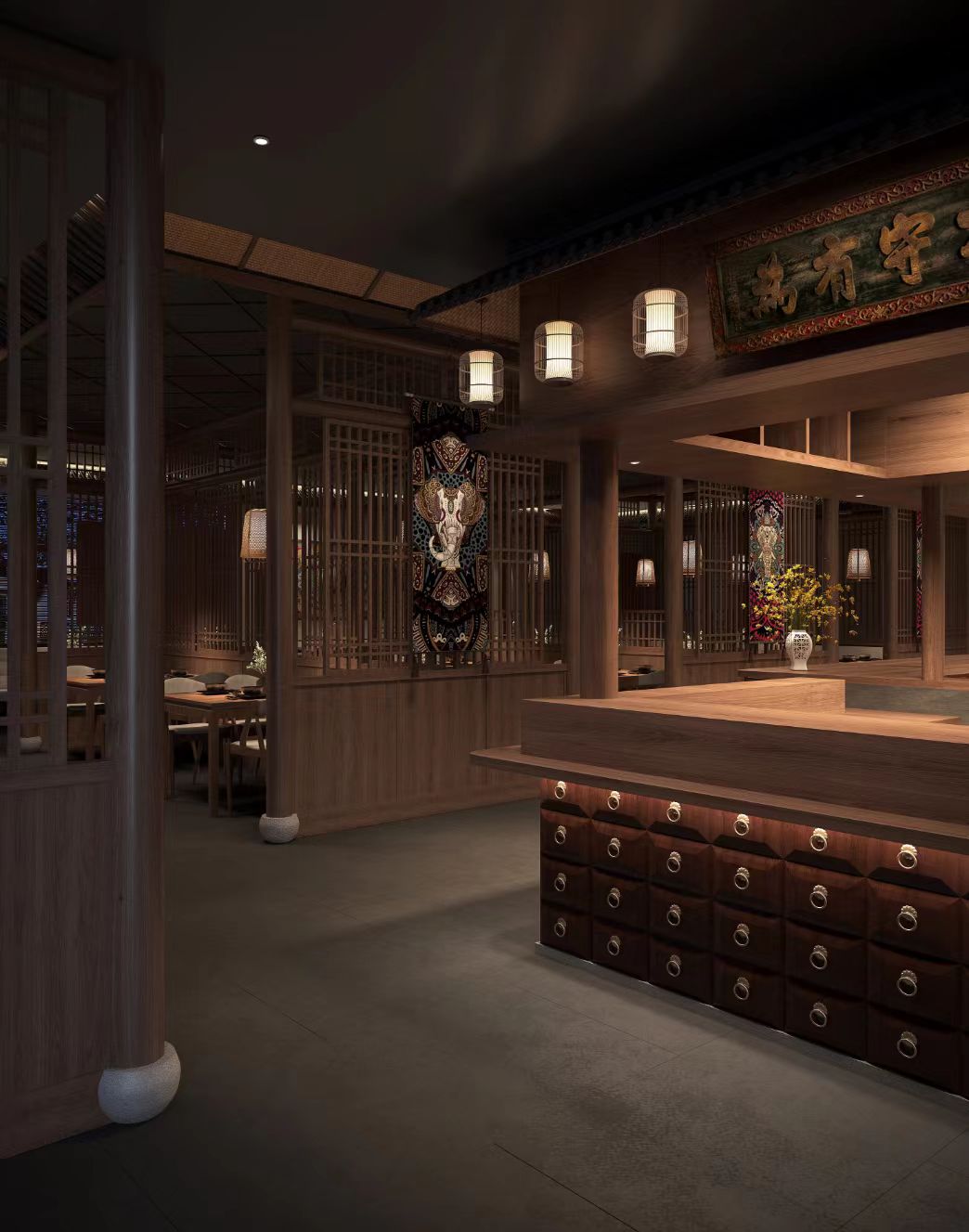 Detail of the bar and traditional decor