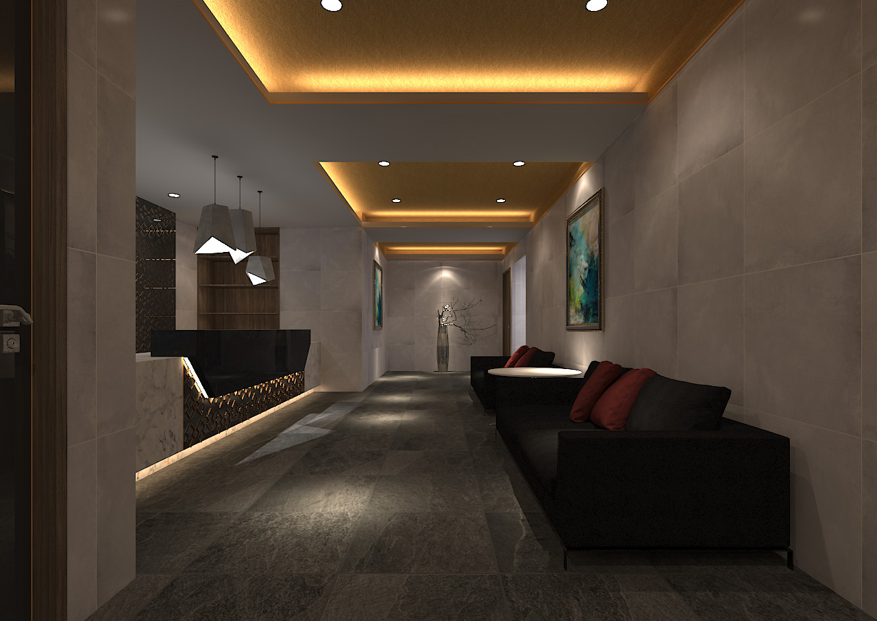 VIP lounge corridor with cove lighting